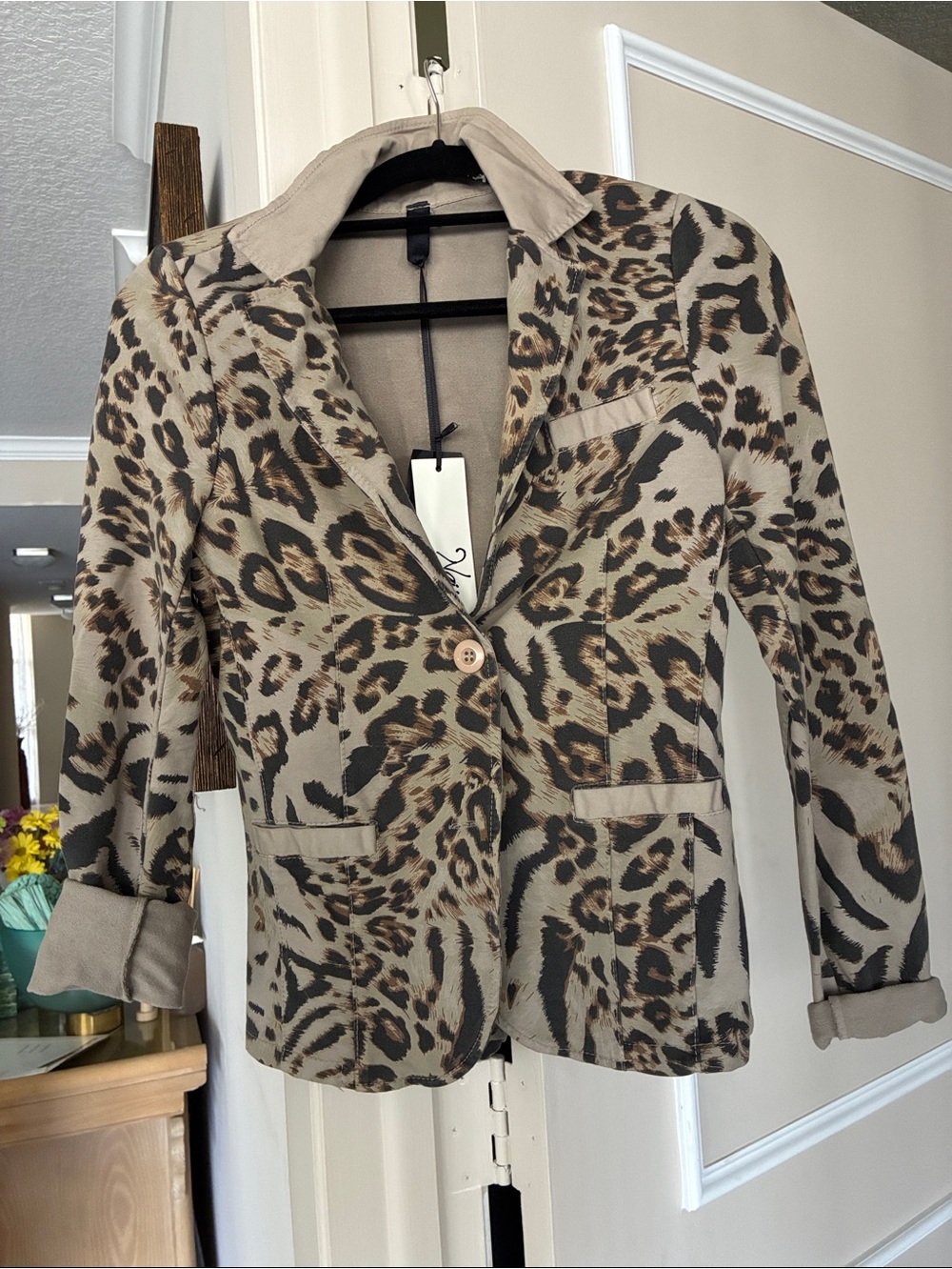 NAIF Leopard Print Single-Button Blazer - Beige, Brown & Black